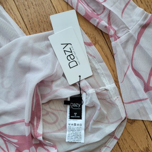 NWT Y2K Dazy Sheer Long Sleeve Top with Ruffle Wrist M Pink - Picture 8 of 15